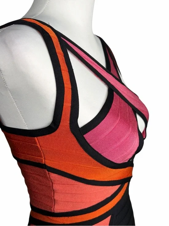 paparazzi Pink, Orange & Black Bandage Midi Dress Size S - Picture 5 of 14